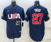 Cheap Mens USA Baseball #27 Mike Trout Number 2023 Navy World Baseball Classic Stitched Jersey