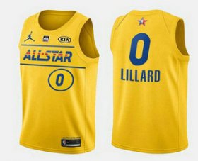 Wholesale Cheap Men\'s 2021 All-Star #0 Damian Lillard Yellow Western Conference Stitched NBA Jersey
