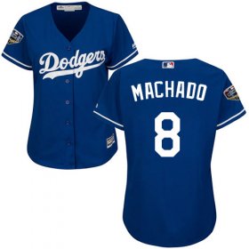 Wholesale Cheap Dodgers #8 Manny Machado Blue Alternate 2018 World Series Women\'s Stitched MLB Jersey