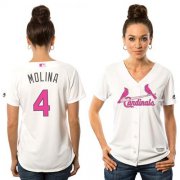 Wholesale Cheap Cardinals #4 Yadier Molina White Mother's Day Cool Base Women's Stitched MLB Jersey
