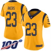 Wholesale Cheap Nike Rams #23 Cam Akers Gold Women's Stitched NFL Limited Rush 100th Season Jersey