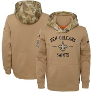 Wholesale Cheap Youth New Orleans Saints Nike Khaki 2019 Salute to Service Therma Pullover Hoodie