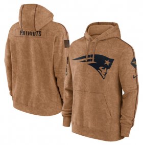 Wholesale Cheap Men\'s New England Patriots 2023 Brown Salute to Service Pullover Hoodie
