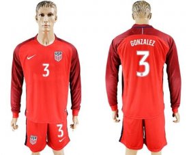 Wholesale Cheap USA #3 Gonzalez Away Long Sleeves Soccer Country Jersey