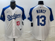 Cheap Men's Los Angeles Dodgers #13 Max Muncy Number White Blue Fashion Stitched Cool Base Limited Jersey