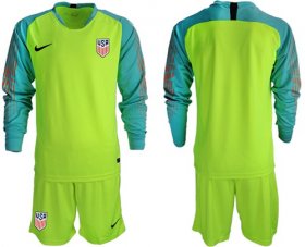 Wholesale Cheap USA Blank Shiny Green Goalkeeper Long Sleeves Soccer Country Jersey
