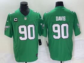Wholesale Cheap Men\'s Philadelphia Eagles #90 Jordan Davis Green C Patch 2023 FUSE Vapor Limited Throwback Stitched Jersey