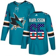 Wholesale Cheap Adidas Sharks #65 Erik Karlsson Teal Home Authentic USA Flag Stitched NHL Jersey