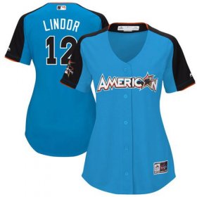 Wholesale Cheap Indians #12 Francisco Lindor Blue 2017 All-Star American League Women\'s Stitched MLB Jersey