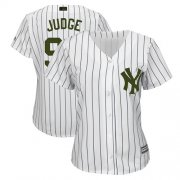 Wholesale Cheap Yankees #99 Aaron Judge White Strip 2018 Memorial Day Cool Base Women's Stitched MLB Jersey