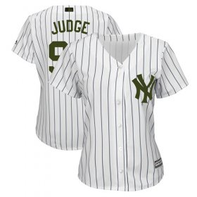 Wholesale Cheap Yankees #99 Aaron Judge White Strip 2018 Memorial Day Cool Base Women\'s Stitched MLB Jersey