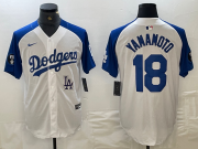 Cheap Men's Los Angeles Dodgers #18 Yoshinobu Yamamoto White Blue Fashion Stitched Cool Base Limited Jersey