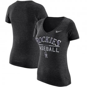 Wholesale Cheap Colorado Rockies Nike Women\'s Practice 1.7 Tri-Blend V-Neck T-Shirt Heathered Black