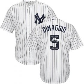 Wholesale Cheap Yankees #5 Joe DiMaggio White Strip Team Logo Fashion Stitched MLB Jersey