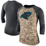 Wholesale Cheap Women's Carolina Panthers Nike Camo Charcoal Salute to Service Legend Three-Quarter Raglan Sleeve T-Shirt