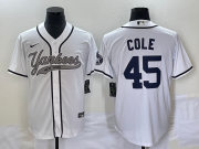 Wholesale Cheap Men's New York Yankees #45 Gerrit Cole White With Patch Cool Base Stitched Baseball Jersey