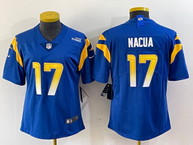 Cheap Women\'s Los Angeles Rams #17 Puka Nacua 2022 Blue Vapor Limited Stitched Jersey
