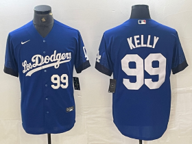 Cheap Men\'s Los Angeles Dodgers #99 Joe Kelly Number Blue 2021 City Connect Cool Base Stitched Jerseys