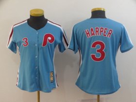 Wholesale Cheap Phillies #3 Bryce Harper Light Blue Alternate Cooperstown Women\'s Stitched MLB Jersey