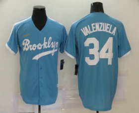 Wholesale Cheap Men\'s Los Angeles Dodgers #34 Fernando Valenzuela Light Blue Stitched MLB Cool Base Cooperstown Collection Nike Jersey