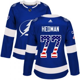 Wholesale Cheap Adidas Lightning #77 Victor Hedman Blue Home Authentic USA Flag Women\'s Stitched NHL Jersey