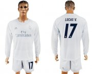 Wholesale Cheap Real Madrid #17 Lucas V. Marine Environmental Protection Home Long Sleeves Soccer Club Jersey
