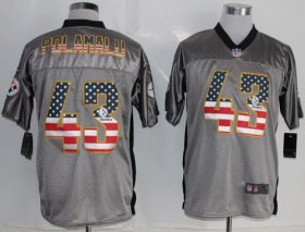 Wholesale Cheap Nike Steelers #43 Troy Polamalu Grey Men\'s Stitched NFL Elite USA Flag Fashion Jersey
