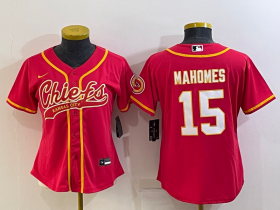 Wholesale Cheap Women\'s Kansas City Chiefs #15 Patrick Mahomes Red With Patch Cool Base Stitched Baseball Jersey