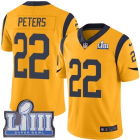 Wholesale Cheap Nike Rams #22 Marcus Peters Gold Super Bowl LIII Bound Men\'s Stitched NFL Limited Rush Jersey