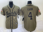 Wholesale Cheap Men's New Orleans Saints #4 Derek Carr Olive 2022 Salute To Service Cool Base Stitched Baseball Jersey