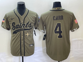 Wholesale Cheap Men\'s New Orleans Saints #4 Derek Carr Olive 2022 Salute To Service Cool Base Stitched Baseball Jersey
