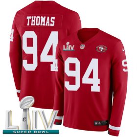 Wholesale Cheap Nike 49ers #94 Solomon Thomas Red Super Bowl LIV 2020 Team Color Men\'s Stitched NFL Limited Therma Long Sleeve Jersey