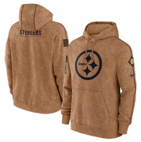Wholesale Cheap Men\'s Pittsburgh Steelers 2023 Brown Salute to Service Pullover Hoodie