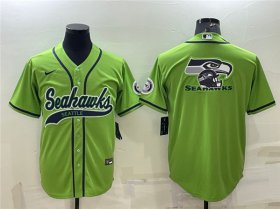 Wholesale Cheap Men\'s Seattle Seahawks Green Team Big Logo With Patch Cool Base Stitched Baseball Jersey