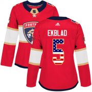 Wholesale Cheap Adidas Panthers #5 Aaron Ekblad Red Home Authentic USA Flag Women's Stitched NHL Jersey