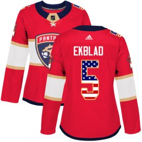 Wholesale Cheap Adidas Panthers #5 Aaron Ekblad Red Home Authentic USA Flag Women\'s Stitched NHL Jersey