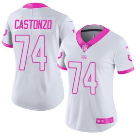 Wholesale Cheap Nike Colts #74 Anthony Castonzo White/Pink Women\'s Stitched NFL Limited Rush Fashion Jersey