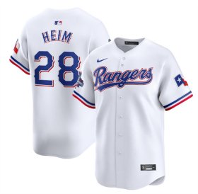 Men\'s Texas Rangers #28 Jonah Heim White 2023 World Series Champions Stitched Baseball Jersey