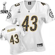Wholesale Cheap Steelers #43 Troy Polamalu White Women's Sweetheart Super Bowl XLV Stitched NFL Jersey