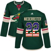 Wholesale Cheap Adidas Wild #22 Nino Niederreiter Green Home Authentic USA Flag Women's Stitched NHL Jersey