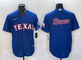 Men\'s Texas Rangers Royal Team Big Logo With Patch Cool Base Stitched Baseball Jersey