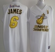 Wholesale Cheap Miami Heat #6 LeBron James 2012 NBA Finals Champions White With Gold Jersey