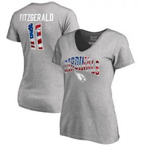Wholesale Cheap Women\'s Arizona Cardinals #11 Larry Fitzgerald NFL Pro Line by Fanatics Branded Banner Wave Name & Number T-Shirt Heathered Gray