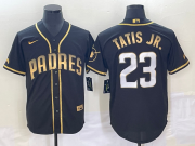 Wholesale Cheap Men's San Diego Padres #23 Fernando Tatis Jr Black 2021 Golden Edition Stitched Cool Base Nike Jersey
