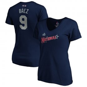 Wholesale Cheap National League #9 Javier Baez Majestic Women\'s 2019 MLB All-Star Game Name & Number V-Neck T-Shirt - Navy