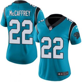 Wholesale Cheap Nike Panthers #22 Christian McCaffrey Blue Women\'s Stitched NFL Limited Rush Jersey