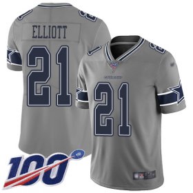 Wholesale Cheap Nike Cowboys #21 Ezekiel Elliott Gray Men\'s Stitched NFL Limited Inverted Legend 100th Season Jersey
