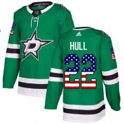 Wholesale Cheap Adidas Stars #22 Brett Hull Green Home Authentic USA Flag Stitched NHL Jersey