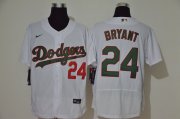 Wholesale Cheap Men's Los Angeles Dodgers #24 Kobe Bryant White With Green Name Stitched MLB Flex Base Nike Jersey