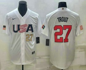 Cheap Men\'s USA Baseball #27 Mike Trout Number 2023 White World Baseball Classic Replica Stitched Jerseys